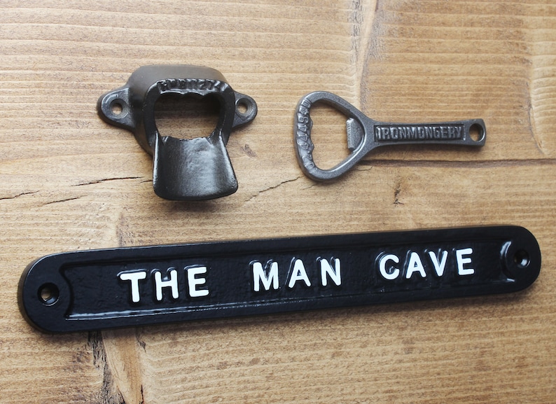 Man Cave Gift Set Cast Iron Crown Cork Beer Bottle Opener Dad Men Groomsmen Best Man Wedding Father's Day Christmas 6th Anniversary image 2