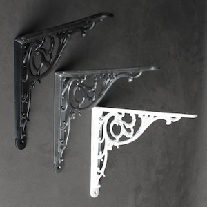 Large 8&quot; x 10&quot; Cast Iron Victorian Majestic Antique Rustic Wall Metal Shelf Shelve Shelving Brackets White Finish ~ BR28