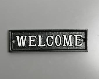 Welcome Front Door Sign - Old Antique Style Wall Welcome Plaque Solid Cast Metal - Black - Post Box Sign