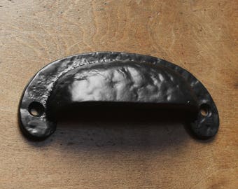 Antique Black Cast Iron Cup Pull Handles - Kitchen Cupboard Drawer Door Cabinet Pulls Old Iron Handmade Quality Handles Bin Pulls