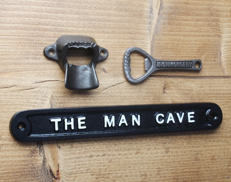 Man Cave Gift Set Cast Iron Crown Cork Beer Bottle Opener Dad Men Groomsmen Best Man Wedding Father's Day Christmas 6th Anniversary image 1