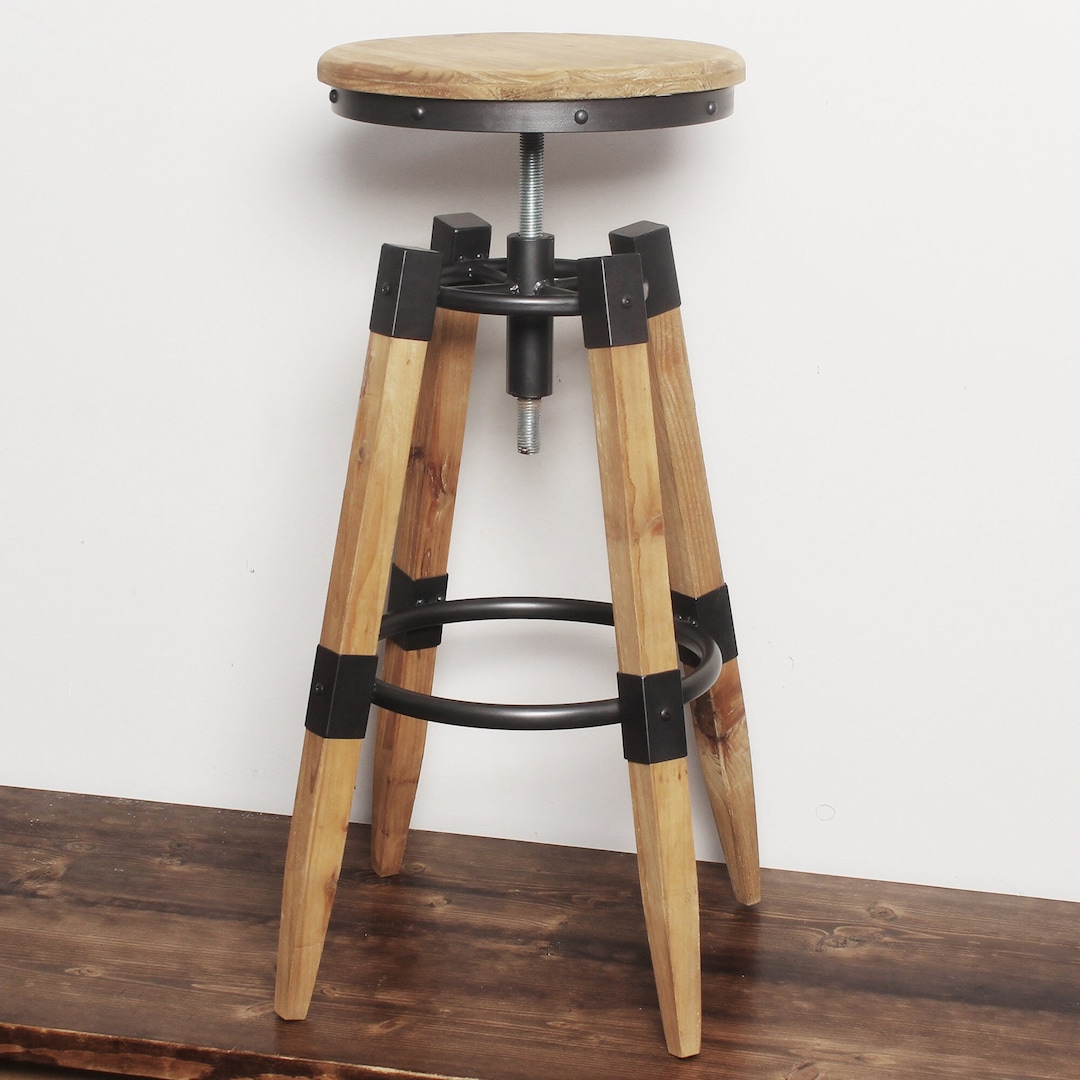 Industrial Swivel Bar Stool Wood & Metal Vintage Retro - Etsy