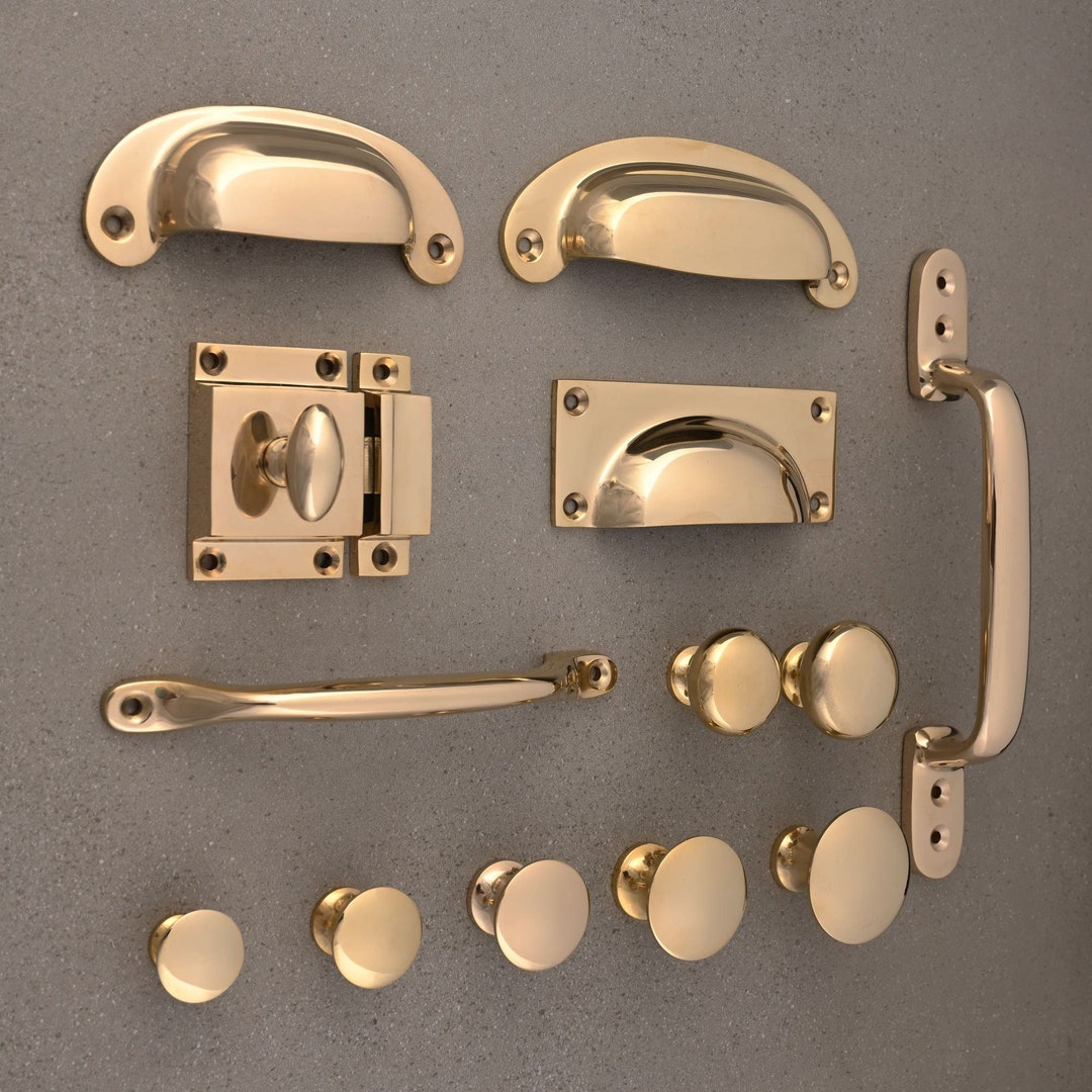 Solid Brass Plain Drawer Pull - kitchen cupboard door cup handle
