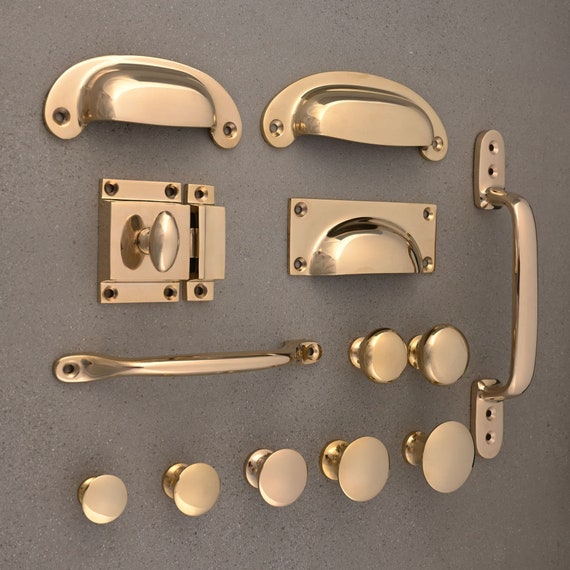 Solid Brass Cabinet Handles & Knobs, Polished Brass Kitchen Cupboard Door  Handles, Drawer Pulls, Shaker Pulls Unlacquered Quality 