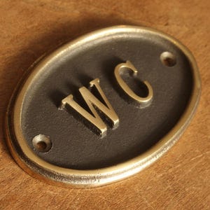Solid Brass WC Toilet Door Sign -  Vintage Antique Victorian Cast Brass Loo Bathroom Water Closet Old Sign Cast Embossed Style ~ BS-05