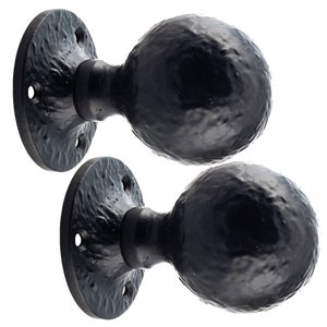 Cast Iron Black Door Knob Handles Round Lever Mortice Rim Knobs Heavy Duty Cottage Antique Style