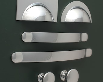 Polerade kromade köksskåpshandtag - Shaker-stil knoppar och grepp