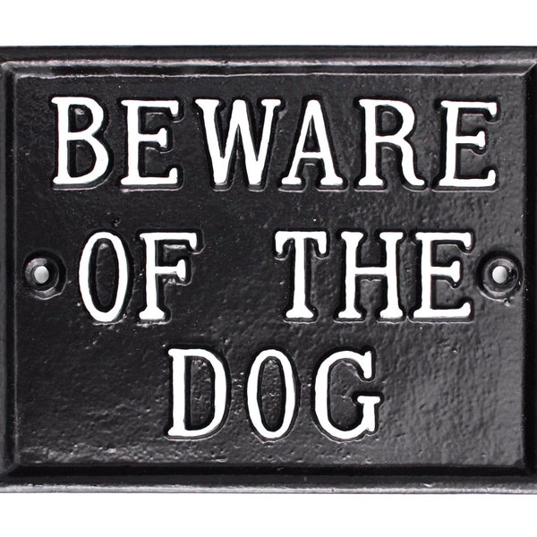 Beware of the Dog Großes Warnschild Hund - Gegossener quadratischer Hund Haustier-Warntorschild Gussmetall Gartenschild Alt-Antik-Stil -WARN-08-bl