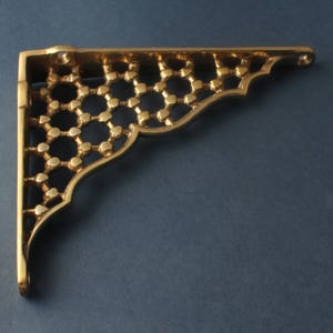 Brass 6" x 5" Honeycomb Shelf Bracket - Victorian Old Metal Antique Style Shelving Brackets Heavy Duty Supports Solid Brass Gold