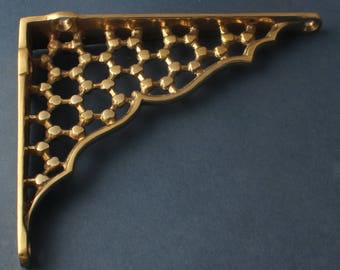 Brass 6&quot; x 5&quot; Honeycomb Shelf Bracket - Victorian Old Metal Antique Style Shelving Brackets Heavy Duty Supports Solid Brass Gold