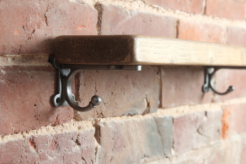 Small Rustic Shelf Boards + Cast Iron Brackets - Chunky Wooden Scaffold Shelves Shelving Kitchen Bathroom Radiator UK Made To Order - SB-12 