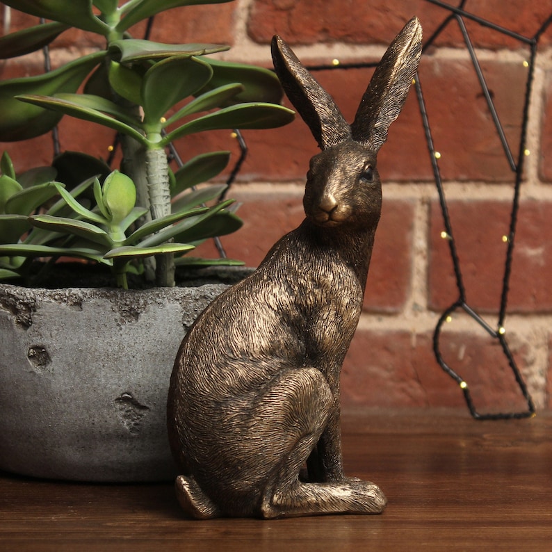 Gold Hare Ornament, Sitting Hare Rabbit Antique Finish, Brass/Bronze Antique Style Collectable Decor Wildlife Animal Ornament image 1