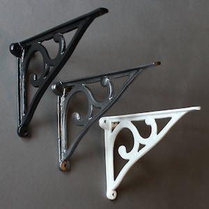 8&quot; Antique Victorian Cast Iron Shelf Bracket Vintage Metal Heavy Duty Ornate Decorative Wall Toilet Shelving Brackets - Black White Pewter
