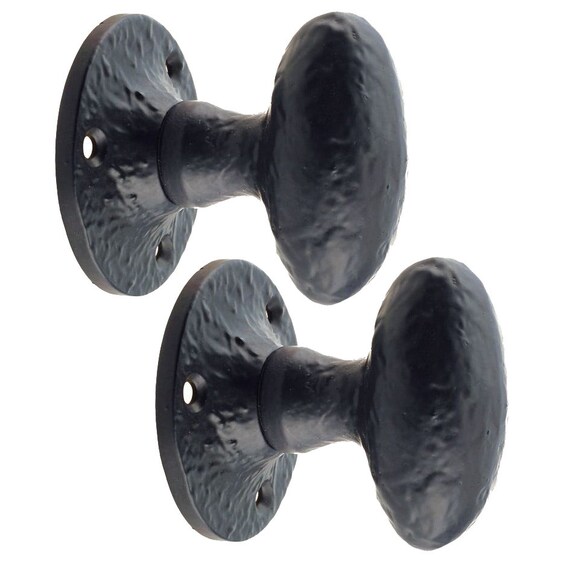 Rustic Oval Door Knobs/Handles Black Cast Iron