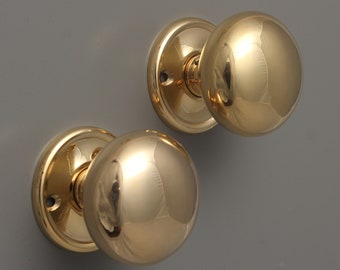 Set of 2&quot; Brass Cottage Door Knob Handles 50mm - Antique Old Period Traditional Style Brass & Mortice Rim Lock Handles Quality Sold as Pair