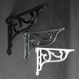 10&quot; Cast Iron Victorian Antique Decorative Old Rustic Industrial Vintage Wall Metal Shelf Shelve Shelving Brackets BLACK | WHITE | PEWTER