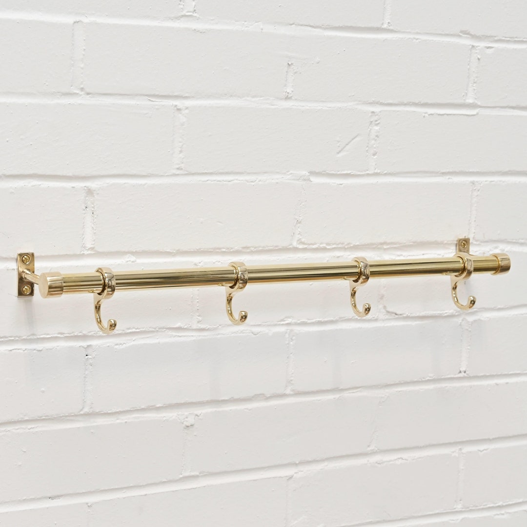 Polished Brass Kitchen Hook Rail Pot Pan Utensil Rail Solid Brass Heavy Duty Rail Hooks Etsy