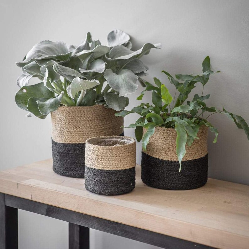 Jute Pots - Scandi Plant Herb Pots Fabric Jute Neutral Small, Medium, Large 3 Sizes
