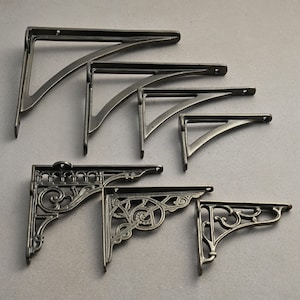 Antique Brass Shelf Brackets - Metal Cast Supports Toilet Book Cistern Heavy Duty Minimal Shaker Victorian Decorative Style - 4,5,6,7,8&quot;
