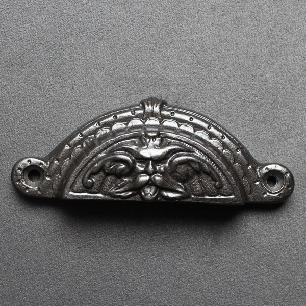 1 x Antique Style Green Man Victorian Cast Iron Scroll Drawer Pull ~ Rustic Vintage Handles Cabinet Kitchen Cupboard Door Cup Pull - D