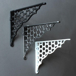 6 x 5&quot; Honeycomb Cast Iron Shelf Bracket - Heavy Duty Shelf Supports Book Toilet Cistern Old Victorian Style Black White Pewter