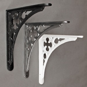 10 x 12&quot; Gothic Cast Iron Shelf Bracket - Heavy Duty Shelf Supports Book Toilet Cistern Old Victorian Style Black White Pewter