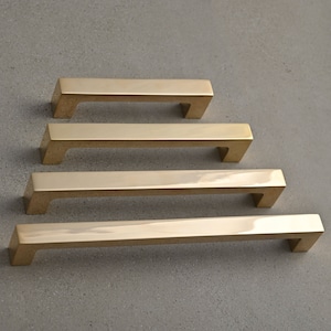 Solid Brass Bar Pull Handles & Knobs | Kitchen Cabinet Cupboard Handles Modern Minimal Polished Finish Heavy Quality