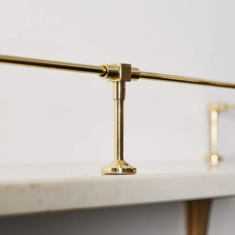 Polished Brass Gallery Rail | Kitchen Tipping Shelf Fiddle Through Post