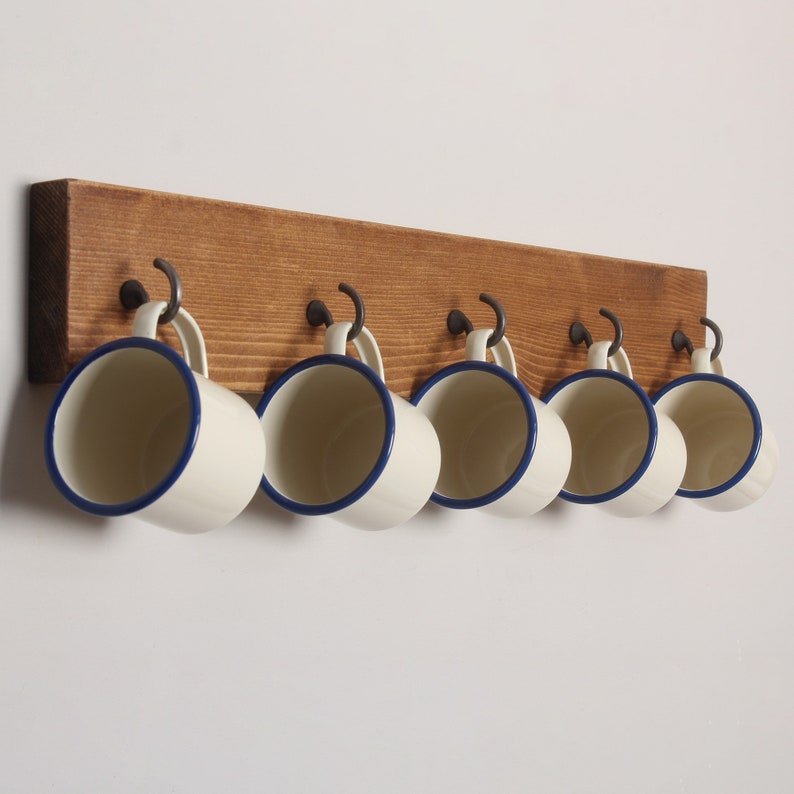 Rustic Wooden Wall Mounted Mug Holder Rack Tea Coffee Hook Etsy UK