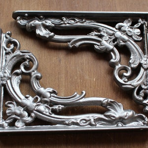 Pair pewter 8x6&quot; antique heavy cast iron victorian shelf wall brackets