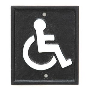 Cast Disabled Toilets  Door Sign -  Cast Metal Vintage Antique Style Square Wheelchair Symbol Toilets Old Sign