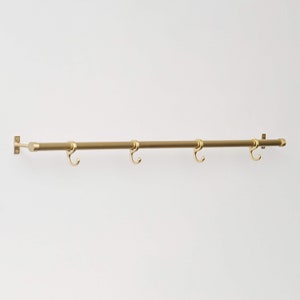 Brushed Satin Brass Kitchen Hook Rail - Pot Pan Utensil Rail Solid Brass Heavy Duty Rail Hooks
