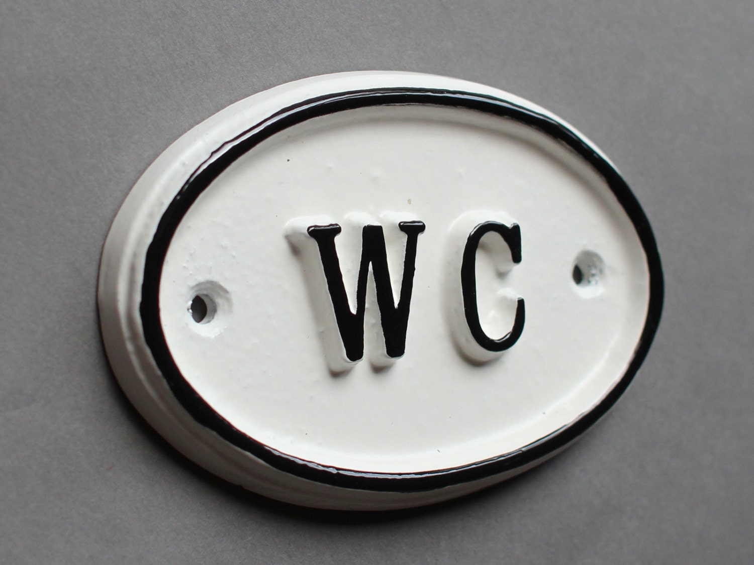 French WC Shabby Chic Toilet Door Sign -  Vintage Antique Style Loo Bathroom Water Closet Old Sign White & Black Cast