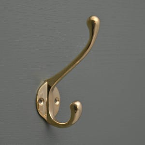 1 x Solid Brass Wall Hook. Vintage Style Bathroom Hallway Door Bath Towel Hooks Gold Antique Old Style Hat & Coat Hooks School Classic Style