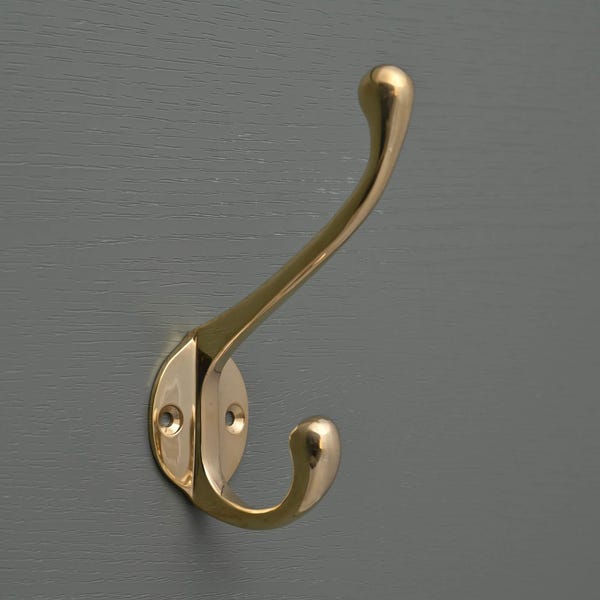 1 x Solid Brass Wall Hook. Vintage Style Bathroom Hallway Door Bath Towel Hooks Gold Antique Old Style Hat & Coat Hooks School Classic Style
