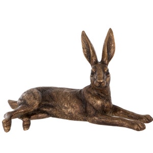 Ornement de lièvre doré Lièvre couché, lapin, finition antique, ornement d'animal sauvage en laiton/bronze de style antique image 4