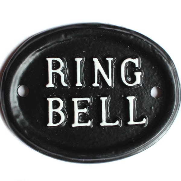 Винтаж ring Bell Знак входной двери - Старый античный стиль Знак Табличка Твердый литой металл Британская Великобритания Made