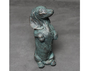 Bronze Dachshund Ornament, Sausage Dog Doxie Dachs Statue Ornament, Wiener Dog Antique Style Collectable Standing Up - LO14011