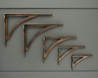 Aged Brass Shelf Brackets | Heavy Solid Cast Brass Toilet Cistern Book Shelf Supports Victorian English Antique Style 4,6,7,8,10 Inch