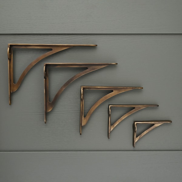Aged Brass Shelf Brackets | Heavy Solid Cast Brass Toilet Cistern Book Shelf Supports Victorian English Antique Style 4,6,7,8,10 Inch
