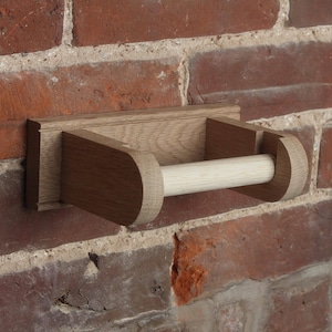 Solid Oak Toilet Roll Holder -Toilet Roll Fixture Holder Bathroom Rustic Cottage Solid Oak Handmade In The UK Quality