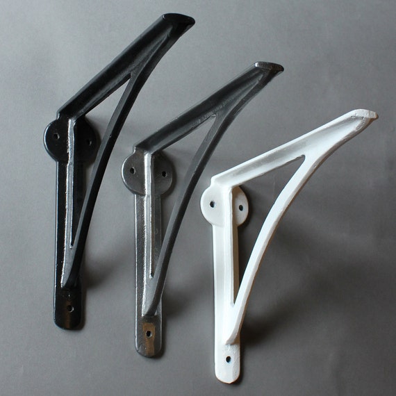 Pair Of 8 Inch Industrial Cast Iron Shelf Brackets - Metal Wall Shelf Brackets