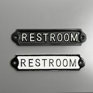 Letrero de baño - Letrero de puerta de metal fundido blanco y negro para inodoro, baño, inodoro, letreros de wc, estilo antiguo victoriano