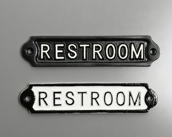 Restroom sign - Cast metal black white door sign toilet bathroom loo wc signs old victorian antique style