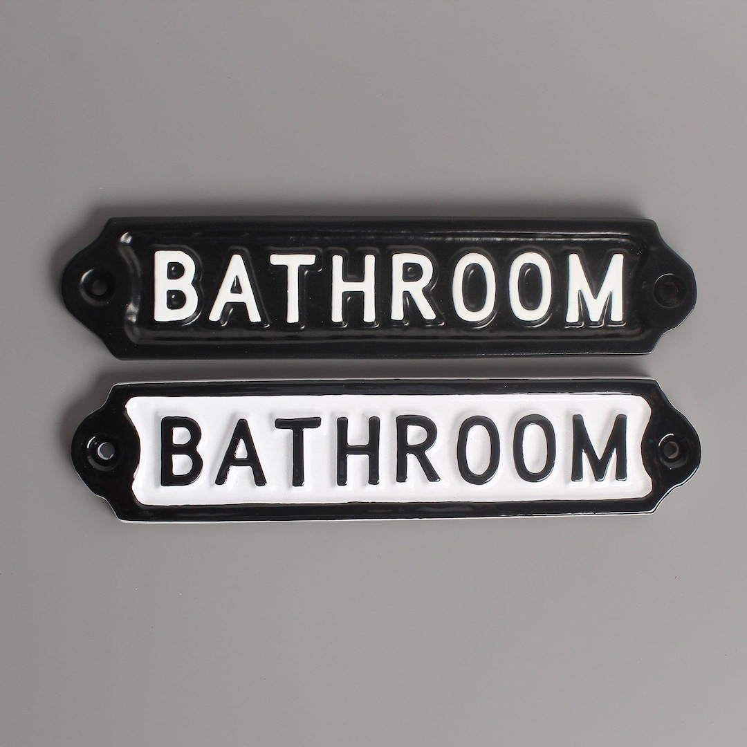 Bathroom Door Sign - Solid Cast Metal Black Signs / Plaques | Door Gate ...