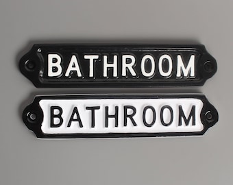 Bathroom door sign - Solid Cast Metal Black Signs / Plaques | Door Gate Room Garden Quality Made
