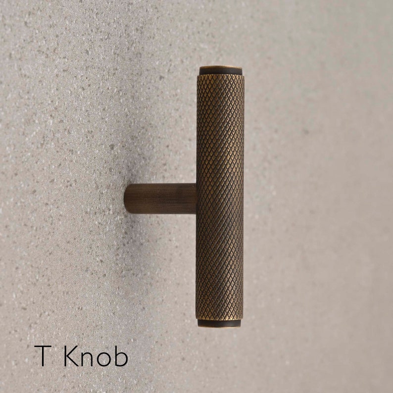 Solid Brass Knurled Pull Handles & Knobs Kitchen Cabinet Cupboard Handles Modern Polished Aged Satin Brass Finishes Heavy Quality image 8