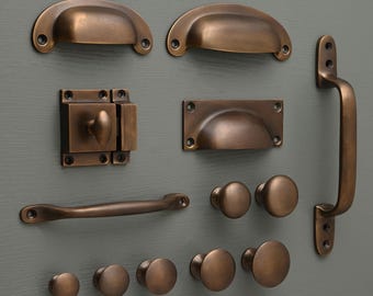 Aged Bronze Cabinet Handles & Knobs - Kitchen Antique Old Solid Cast Cupboard Handles Bin Cupboard Door Pulls Minimal Shaker English Style