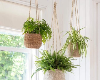 Hangende plantenpotten - Jute kamerplanten touw hangende badkamer slaapkamer keuken plafond - kruiden natuurlijke plantenbakken