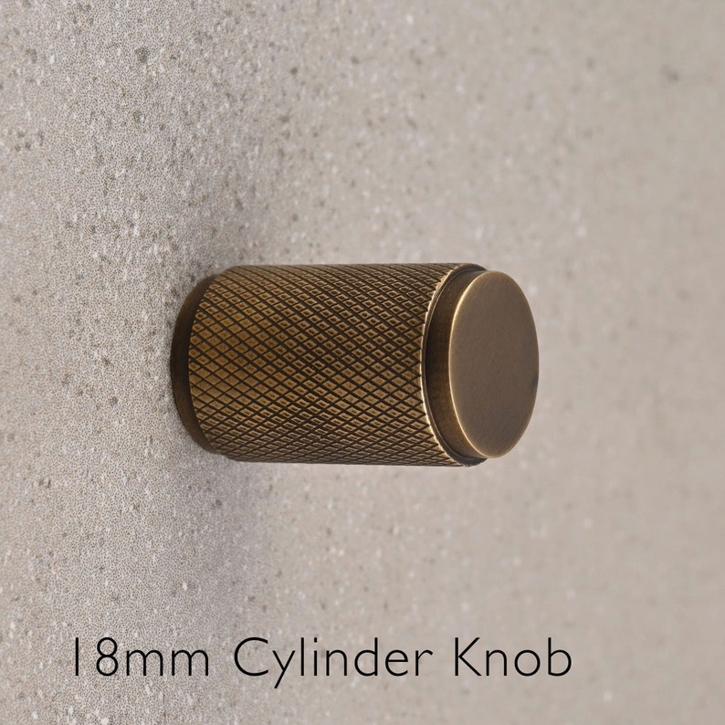 Solid Brass Knurled Pull Handles & Knobs Kitchen Cabinet Cupboard Handles Modern Polished Aged Satin Brass Finishes Heavy Quality image 7